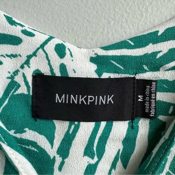 MINKPINK Collins Asymmetrical Hem Midi Dress in Green Palm Print Size Medium - Picture 4 of 11